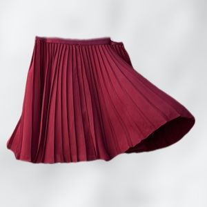 Burgundy Pleated Accordion A-Line Mini Skirt